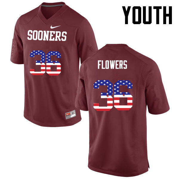 Youth Oklahoma Sooners #36 Dimitri Flowers College Football USA Flag Fashion Jerseys-Crimson - Click Image to Close